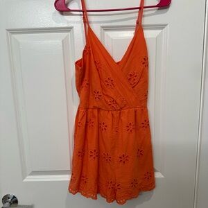 Blue Rain Orange Eyelet Romper